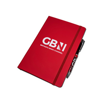 Load image into Gallery viewer, GB News Reporter's A5 Notebook with Metal Ball-Point Pen (in Blue or Red)